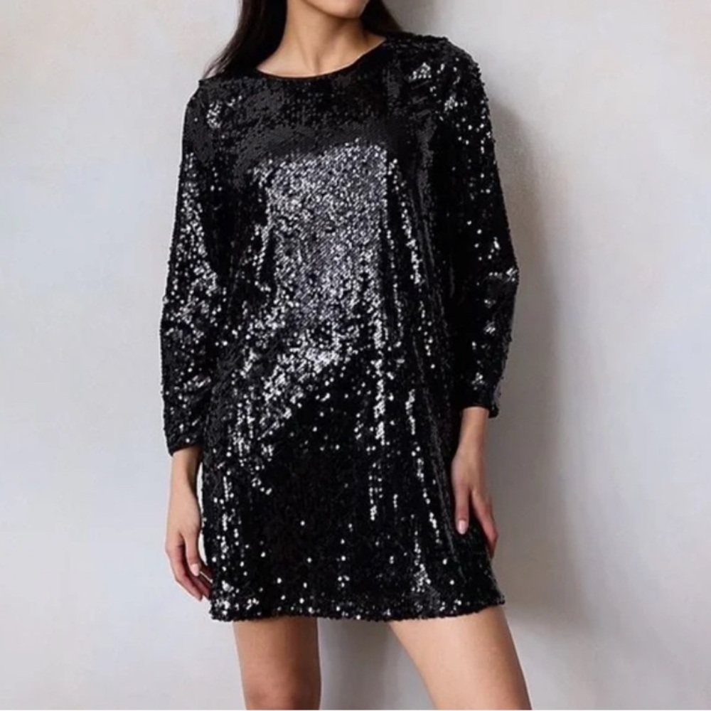 Mini Swing Black Sequin Party Dress